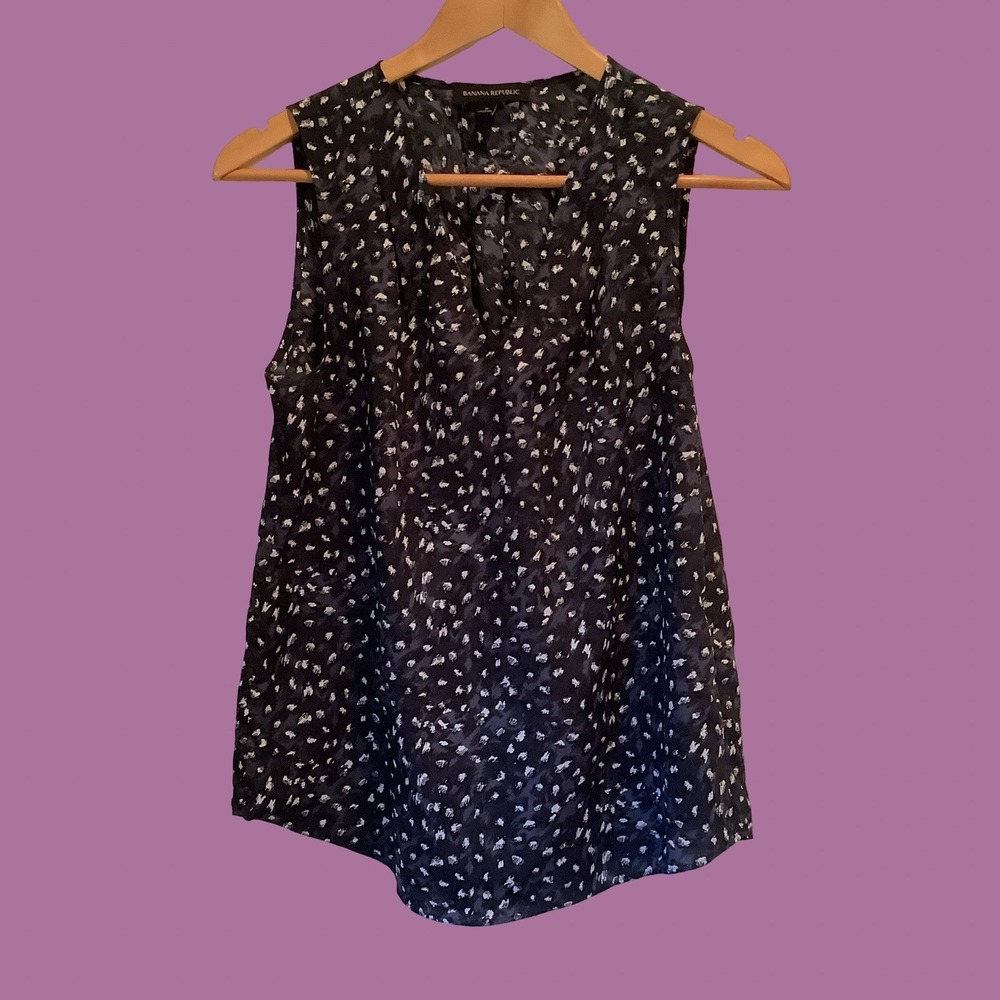 Womens Banana Republic Blue Print Sleeveless Summer Flirty Top Career Blouse S
